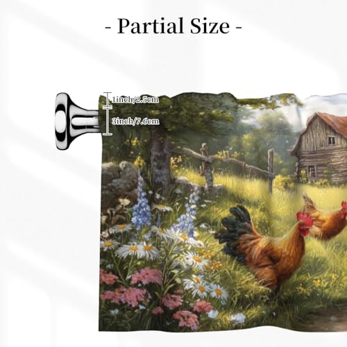 Farmhouse Rooster Curtain Valance 54x18 Inches Window Treatment Rod Pocket Valance for Kitchen Bathroom Bedroom - color: Farmhouse Rooster