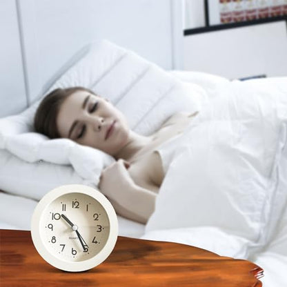 HIQU and HIST Alarm Clock with Backlight, 4 Inches White Desk Clock (White) - color: White