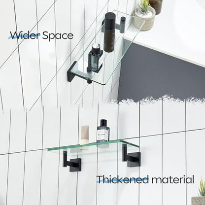 KOKOSIRI Bathroom Shelves Glass Floating Shelf 12-Inch for Bedroom, Living Room, Kitchen, Small Hanging Rack Rustproof Wall Mounted Black B1105BK-L12 - color: Matte Black, size: 12-Inch