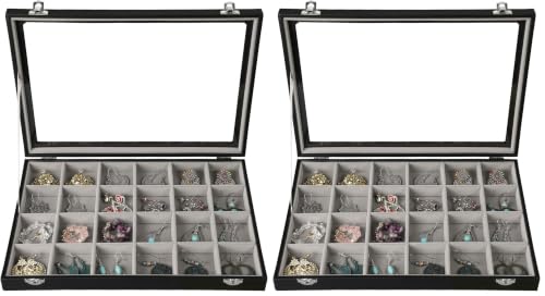 Stratalife Earring Organizer Velvet Jewelry Organizer Box 24 Grid Earring Tray Jewelry Display Jewelry Storage Jewelry Trays For Drawers Jewelry Display Case With Clasp (Gray Black) (Pack of 2) - color: Gray-Black, size: 24 Grid (Pack of 2)