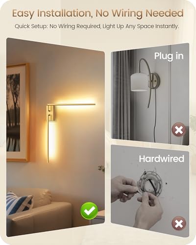 38.6" Wireless Battery Operated Wall Sconces Set of Two,Rechargeable Lamp with Remote, DIY Rotation, 10000mAh Battery, Touch Dimmable Lights for Living Room Hallway Bedroom, Gold D08YBP205 - color: Gold, size: 38.6 Inches