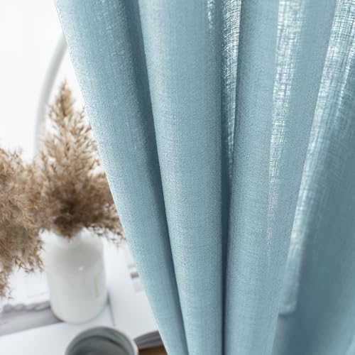 Melodieux Blue Semi Sheer Curtains 84 Inches Long for Small Windows Living Room Bedroom Linen Look Rustic Grommet Voile Drapes, 42 x 84 Inch (2 Panels) - color: Blue, size: 42"W x 84"L (Pack of 2)