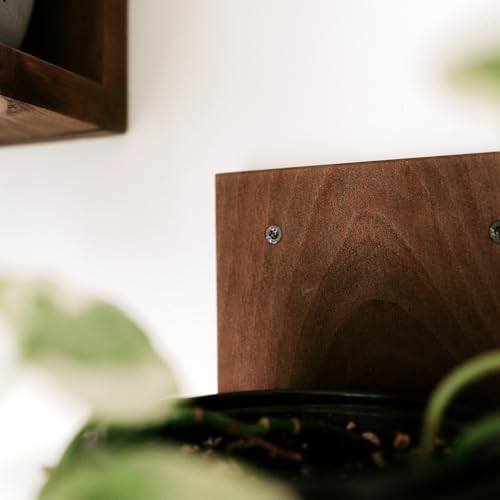 Daniel's Plants 3 Pack Midcentury Modern L Shaped Floating Shelves | Wall Mounted Plant Shelf Kit | Solid Wooden Shelf | 3 Shelves (Woodland Brown) - color: Woodland Brown