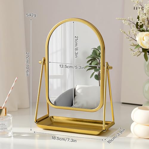 Desk Mirror, Arch Makeup Vanity Standing Mirror with Tray, Gold - color: Arched-gold