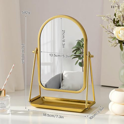 Desk Mirror, Arch Makeup Vanity Standing Mirror with Tray, Gold - color: Arched-gold