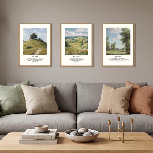 Christian Bible Framed Canvas Wall Art Set,Jesus Verse Vintage Wall Decor,Nature Scripture Landspaces Art Prints,Religious Artwork for Living Room,Dining Room,Farmhouse-12 x16 x3 - color: Bible Verse Canvas Wall Art, size: 12''x16''x3