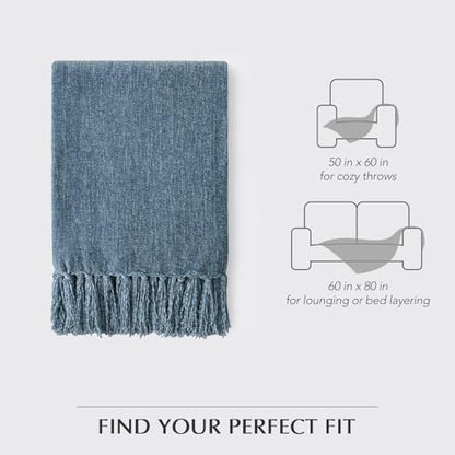 EverGrace Chenille Knit Throw Blanket for Couch, 60"x80", Cloud Blue - color: Cloud Blue, size: 60"x80"