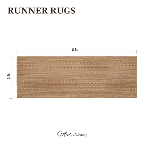 MatEssenz 2x6 Washable Runner Rug, Textured Natural Woven Low-Profile Hallway Runner with Non-Slip Backing, Neutral Brown, for Kitchen, Laundry Room, Entryway - color: Brown, size: 2' x 6'