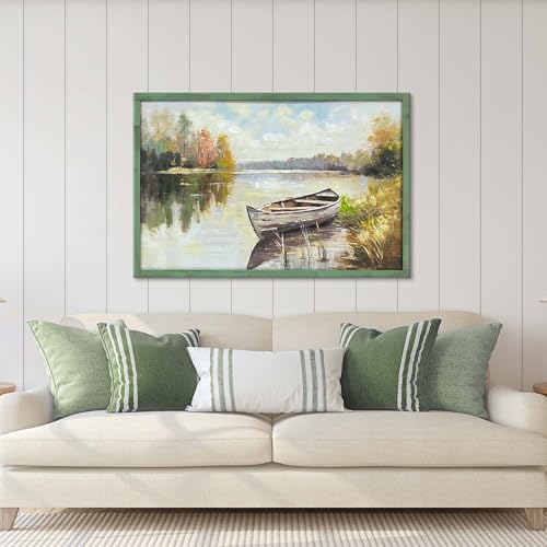HILL WEST Rustic Autumn Landscape Lake Wooden Framed Wall Art, 45x30inch - color: Lake, size: 45"L x 30"W