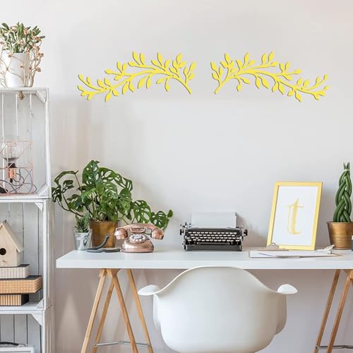 Lunstica 2-Piece 16x6 inch Metal Tree Leaf Wall Decor Vine& Olive Branch Leaf Wall Art Decor: Ideal for Living Rooms, Hallways, & Outdoor Spaces, Doors or Walls（Gold） - color: B02