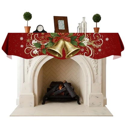 NYZE Christmas Mantel Scarf 60 x 17 Inch Fireplace Mantel Scarf Cover Decoration for Christmas Fireplace Scarf Shelf Top Runner Holiday Winter Home Decor - size: 60 x 17 in, style: Bell