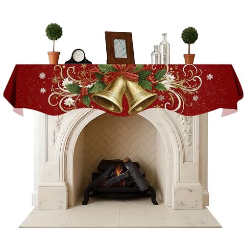 NYZE Christmas Mantel Scarf 70 x 17 Inch Fireplace Mantel Scarf Cover Decoration for Christmas Fireplace Scarf Shelf Top Runner Holiday Winter Home Decor - size: 70 x 17 in, style: Bell