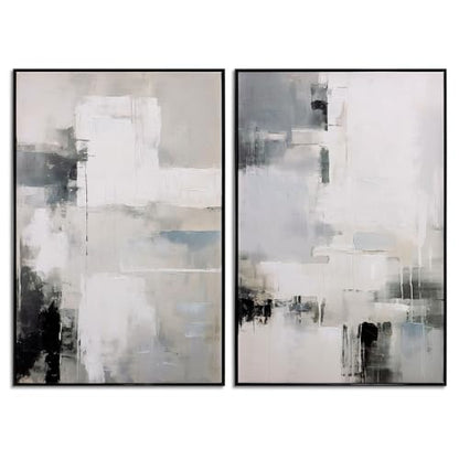 SAFERRYHOME Neutral Abstract Hand Painted Wall Art, 24x36 Inches, Set of 2 - color: Grey Abstract, size: 24" x 36" x 2 Panel Framed