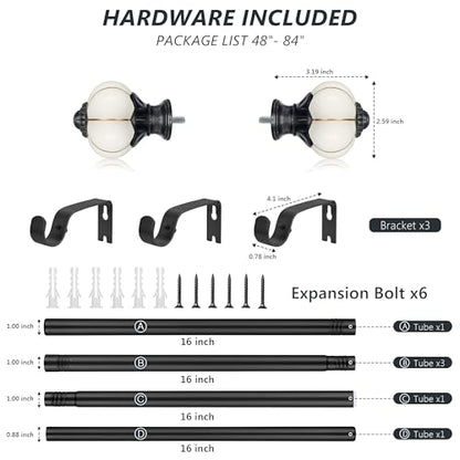 Ceramic Curtain Rods for Windows 48 to 84 Inch 1 Inch Adjustable - color: Black Beige, size: 48"-84"