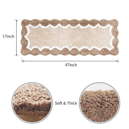 Cute Scalloped Beige Bathroom Rug Runner,Non Slip Absorbent 17"x47" - color: Beige, size: 2' x 4'11" (Rectangular)