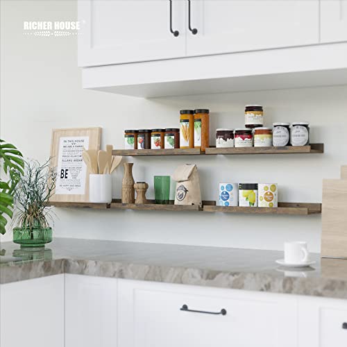 RICHER HOUSE 5-Set Floating Shelves with Lip, Brown Wall Mounted Wood Shelf - color: Brown, size: 16in