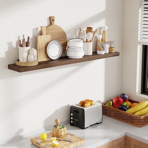 Acovy 48 Inch Floating Shelves, 8 Inch Deep Floating Shelves for Wall, Hanging Shelf with Invisible Brackets, Deep Shelves for Bathroom, Bedroom, Living Room, Walnut, Set of 1 - color: Walnut, size: 8"Wx48"L-1pc