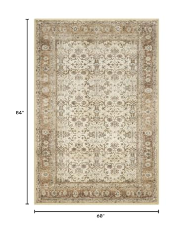 SIILOOM 5x7 Washable Area Rug, Non Slip Indoor Mat for Bedroom Living Room - color: Beige/Brown, size: 5' x 7' (Rectangular)