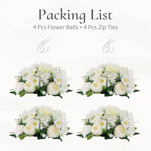 Flower Balls Centerpieces for Tables: White Silk Rose, 4Pcs - color: White, size: 4 PCS