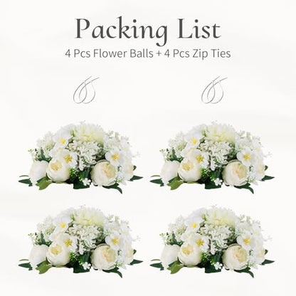 Flower Balls Centerpieces for Tables: White Silk Rose, 4Pcs - color: White, size: 4 PCS