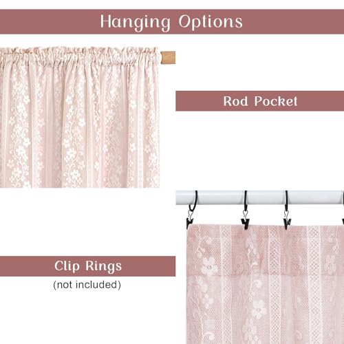 ASPMIZ Linen Pink Kitchen Tier Curtains 36 Inch Length, Double Layered Kitchen Curtain with Linen and Lace, Rod Pocket Window Curtains with Tiebacks, Boho Window Treatments for Bathroom Cafe, 2 Panel - color: Light Pink, size: 26"W x 36"L (Pack of 2), sty