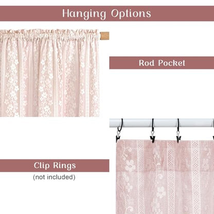 ASPMIZ Linen Pink Kitchen Tier Curtains 36 Inch Length, Double Layered Kitchen Curtain with Linen and Lace, Rod Pocket Window Curtains with Tiebacks, Boho Window Treatments for Bathroom Cafe, 2 Panel - color: Light Pink, size: 26"W x 36"L (Pack of 2), sty