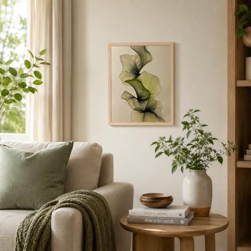 Framed Abstract Botanical Wall Art, Green Leaf Canvas Print,Wood Frame - color: KJSM-08 Framed, size: 20"L x 16"W