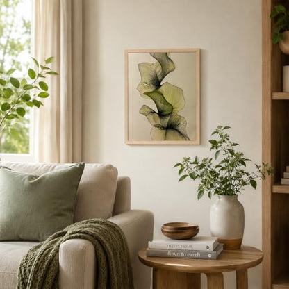 Framed Abstract Botanical Wall Art, Green Leaf Canvas Print,Wood Frame - color: KJSM-08 Framed, size: 20"L x 16"W