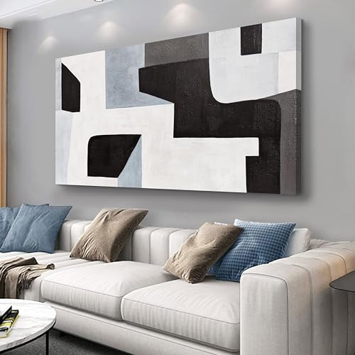 Abstract Wall Art Modern Minimalist Art Wall Decor Black Grey and Blue Irregular Shape Home Decor Canvas Art Wall Decor Abstract Wall Art Framed Artwork for Living Room Bedroom Office 20"x40" - color: Black and white, size: 40"L x 20"W