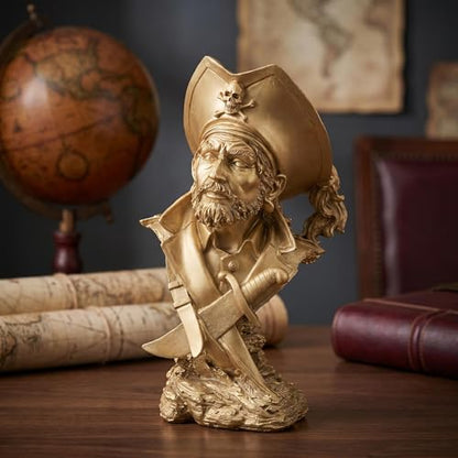 H&W Golden Pirate Figurines - Buccaneer Francis Drake Statue Decoration - color: Pirate-golden