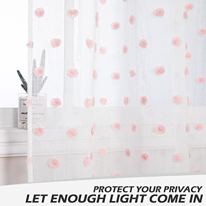 MYSKY HOME Pink Pom Pom Sheer Curtains for Girls Bedroom 72 Inch 2 Panels - color: Pink Pom Pom, size: 36"W x 72"L (Pack of 2)