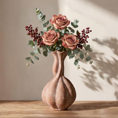 DOWAN Ceramic Flower Vase, Decorative Pampas Vase for Home Decor, Modern Farmhouse Pottery Vase for Living Room Table Kitchen Bedroom Coffee Desk Entryway Mantel Book Shelf (Brown, 10 INCH) - color: Brown, size: 10 INCH