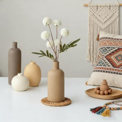 Neutral Boho Ceramic Brown Decorative Vase, Modern Matte Minimalist Vases for Shelf, Coffee Table, Living Room & Fireplace Mantel Decor