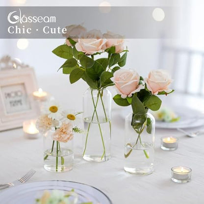 Glasseam Glass Bud Vases for Centerpieces, 3Pcs Modern Clear Small Vase Set - color: Clear
