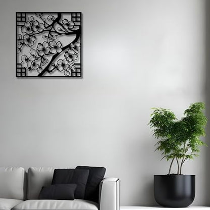 Metal Wall Decor | 17'' x 17'' x 0.05'' Cherry Blossom Art Themed Wall Decorations | Handmade Indoor and Outdoor Wall Art (17'' x 17'', Cherry Blossoms, Black) - size: 17'' x 17'', style: Cherry Blossoms