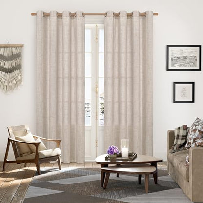 YoungsTex Curtains 84 Inch Length for Living Room, Beige Linen Drapes - color: Natural, size: 52"W x 84"L (Pack of 2)