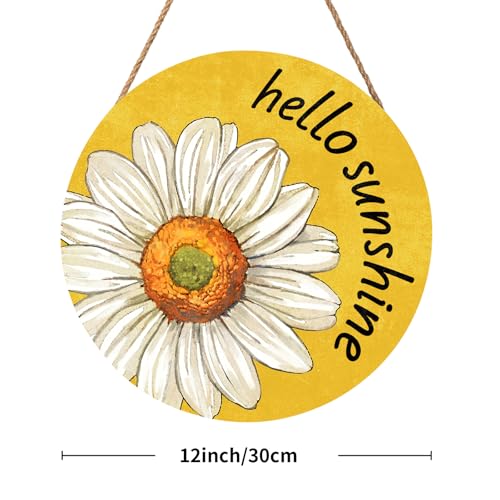 Spring Summer Daisy Flower Front Door Sign Hello Sunshine Floral Wood Door Hanger Outdoor Outside Porch Decor Seasonal Wooden Wreath Farmhouse Indoor Wall Hanging Decoration for House 12"x12" - color: Hello Sunshine-Daisy Flower