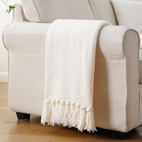 BATTILO HOME Cream Throw Blanket for Couch, Knit Throw Blanket, 50"x60" - color: Cream, size: 50"x60"