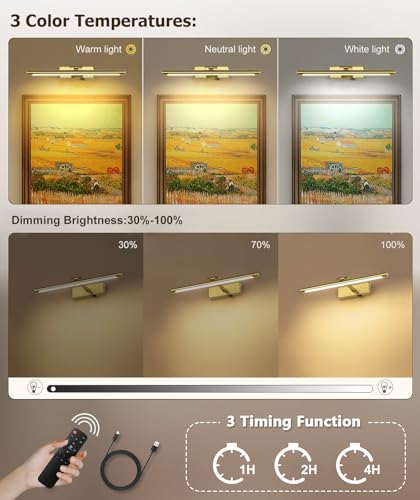 15.75 Inch Gold Picture Light Battery Operated with Remote - color: Gold, size: 15.75 In