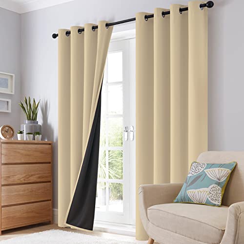 SimpleHome Beige 100% Blackout Curtains Room Darkening Living Room 63 Inch - color: Beige, size: 38"W x 63"L (Pack of 2)