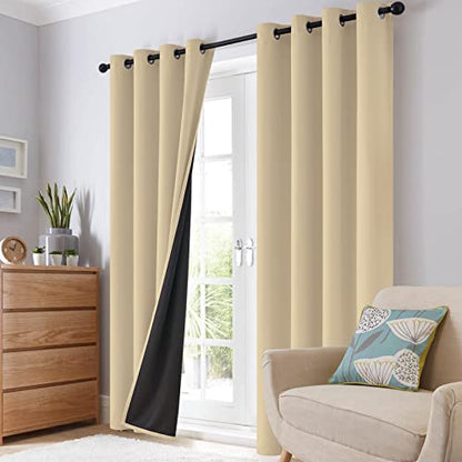 SimpleHome Beige 100% Blackout Curtains Room Darkening Living Room 63 Inch - color: Beige, size: 38"W x 63"L (Pack of 2)
