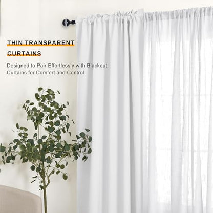 DWCN White Faux Linen Sheer Curtains, 2 Panels, 38x63 Inch - color: White, size: 38"W x 63"L (Pack of 2)