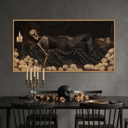 DRACIT Spooky Halloween Dark Gothic Skull Framed Canvas Wall Art -20"x40" - color: Dark Gothic Skull Wall Art, size: 40"L x 20"W