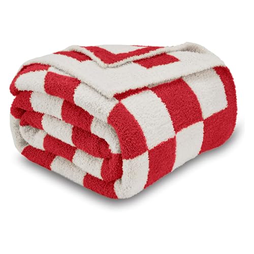 CozeCube Christmas Red Reversible Checkered Knit Throw Blanket 50"x60" - color: Christmas Red, size: 50"x60"