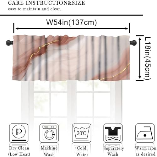 Pink Marble Window Valance, Modern Abstract Marble Luxury Gold Elegant Luxury Texture Print Blackout Short Window Treatment for Girls Bedroom Living Room Cafe, 54x18inch - color: Marble-21