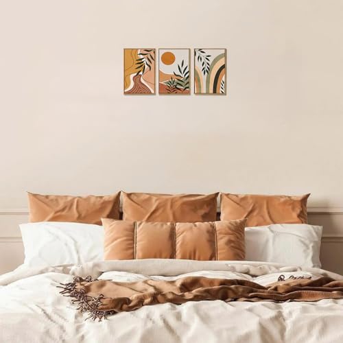 Boho Sun Leaf Abstract Framed Canvas Wall Art Set of 3, 12x16 inch - color: Sun Leaf, size: 12"x16"Natural