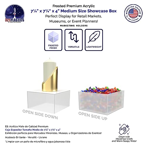Acrylic Display Box Countertop Showcase Bin 7" x 7" x 4" Frosted Merchandise Storage with Open Bottom No Lid Square Flippable Cubby for Retail Stores and Expos by Marketing Holders - size: 7.25" x 7.25" x 4" Frosted