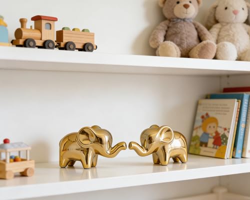 4 Inch Gold Ceramic Elephant Figurines Set of 2 - color: Gold