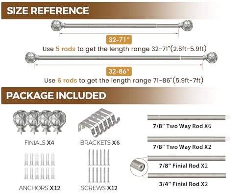 KAMANINA 2 Pack Curtain Rods for Windows 48 to 84 Inch, Antique Silver - color: Antique Silver, size: 48-84"(2Pack)