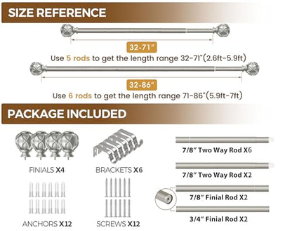 KAMANINA 2 Pack Curtain Rods for Windows 48 to 84 Inch, Antique Silver - color: Antique Silver, size: 48-84"(2Pack)